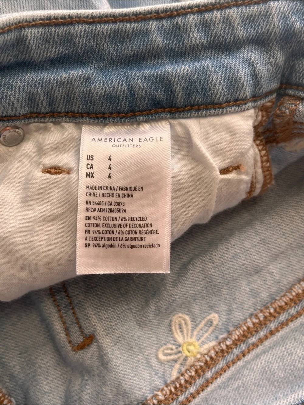American Eagle Light Wash Denim Daisy Embroidered Jean Shorts